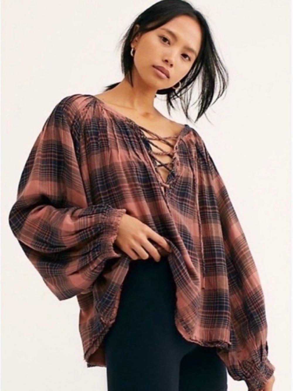NWOT Free People We The Free Cloudbreaker Plaid Tunic Blouse Size Medium